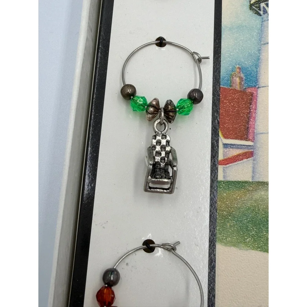 Vintage Nautical Wine Glass Charms Set 6 Cape Cod Lobster‎ Seagull Pewter